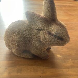 Vintage Easter Brown Flocked Velvet Bunny Bank Cute Home Holiday Decor